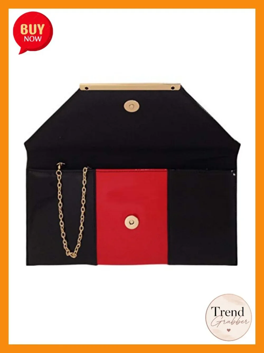 Patent Color Block Envelope Clutch with Detachable Chain